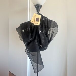 NWT Fabindia silk & Cotton blend Jamdani scarf stole black & White handwoven 88"